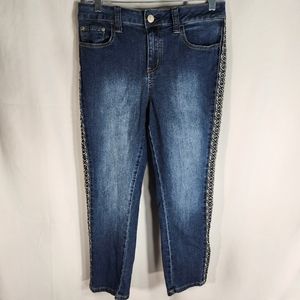 Westport 1962 Straight Leg Cropped Design Stripe Panel 5 Pocket Blue Jeans Sz 10